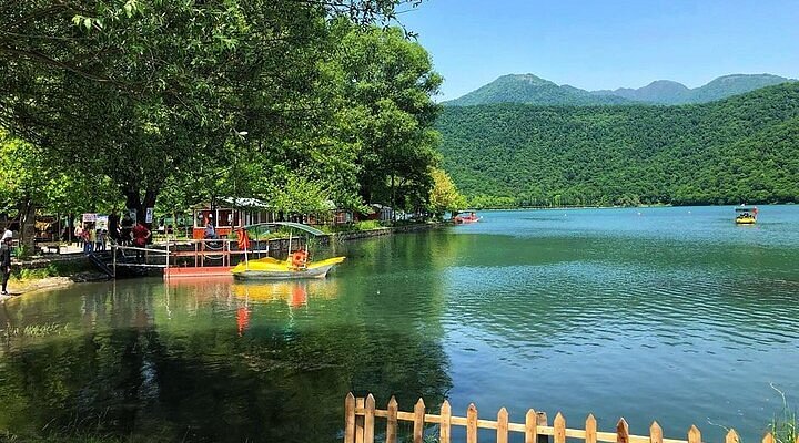 Peaceful Nohur Lake nestled in the picturesque landscapes of Azerbaijan