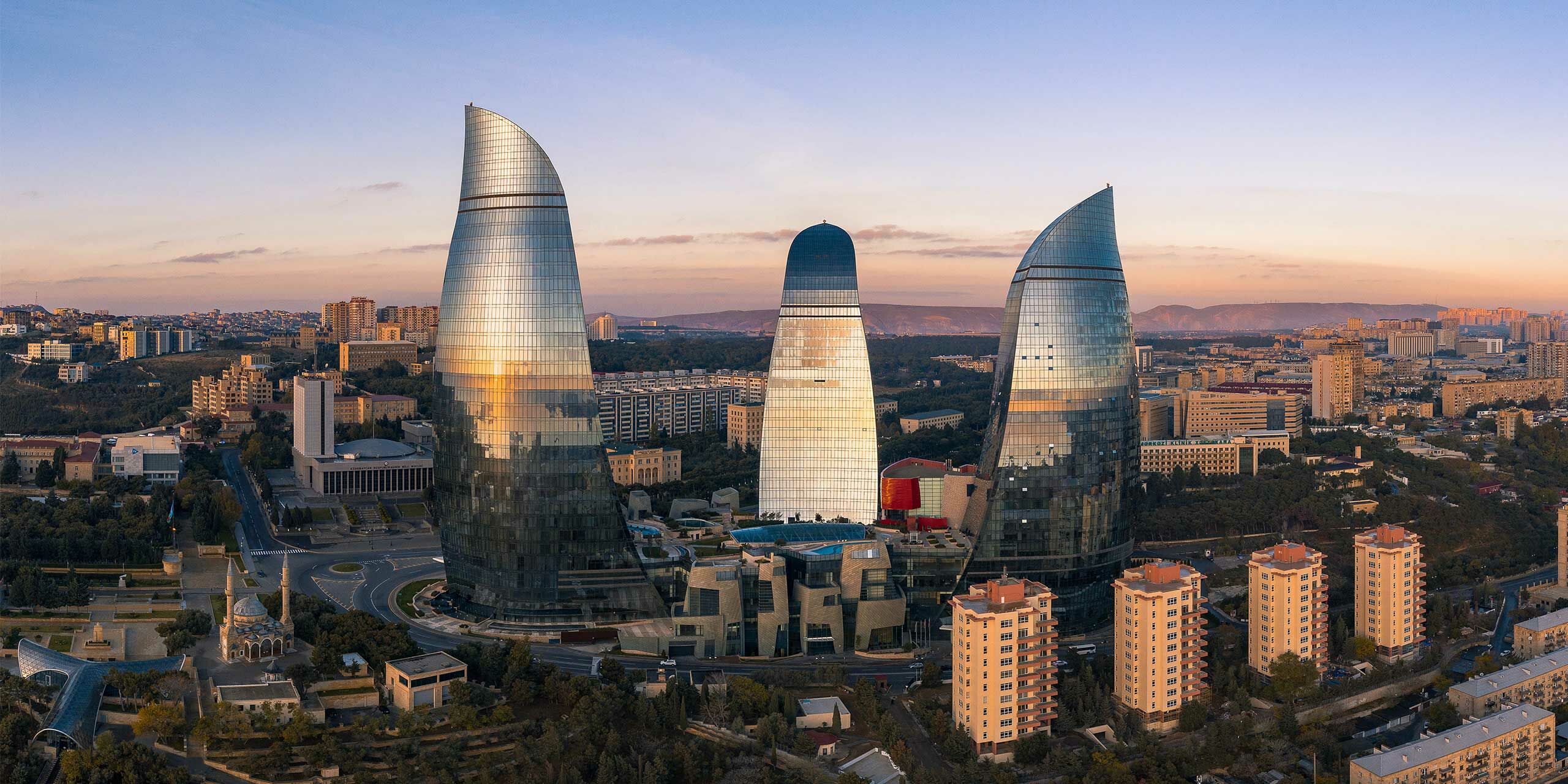 baku flame towers , nizami street, old city , tour azerbaijan