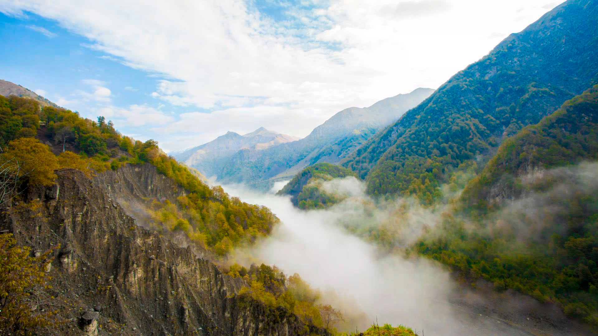 Sunny mountain view in Gabala during summer season