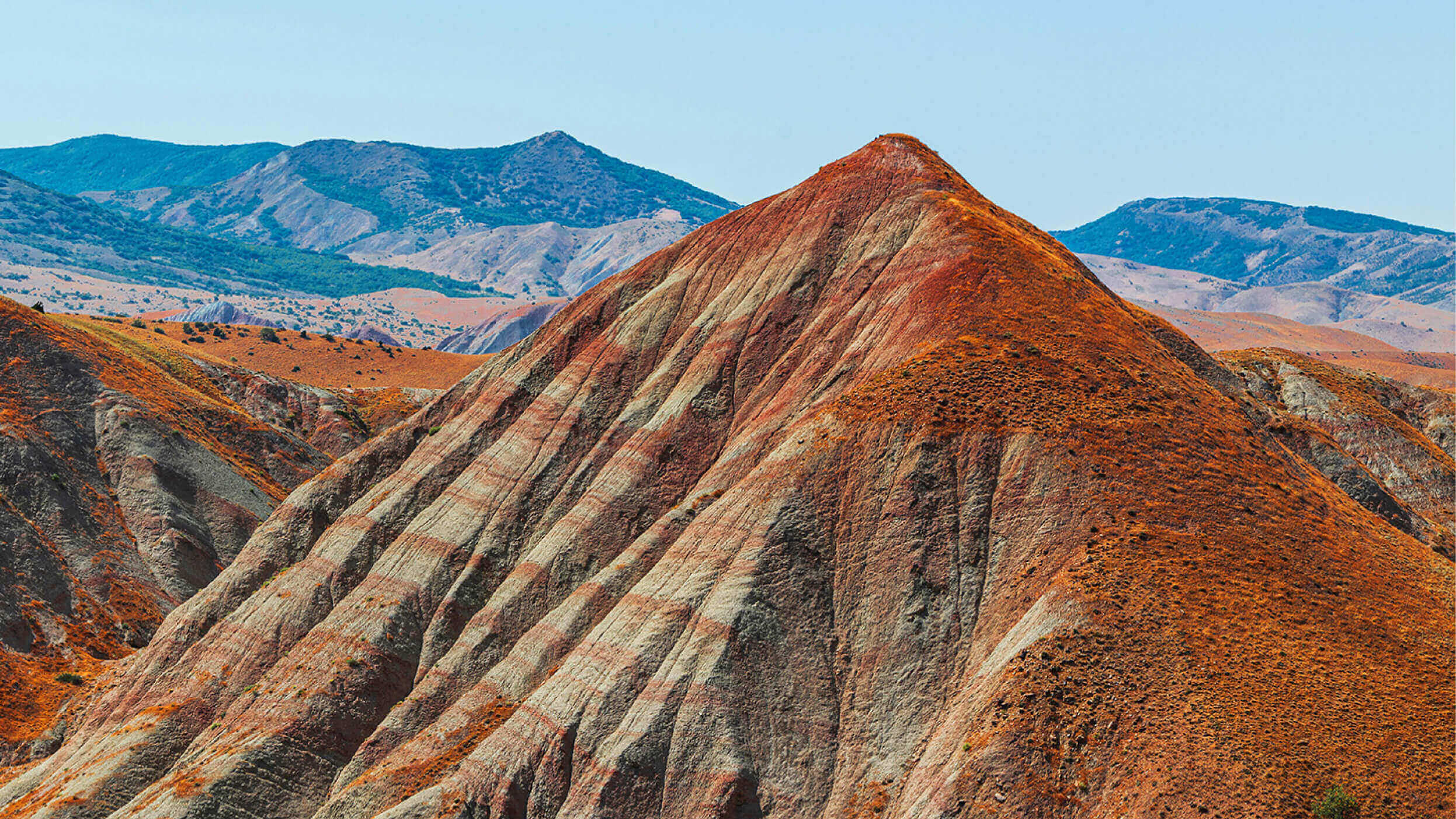 Striped hills of Candy Cane Mountains in Azerbaijan