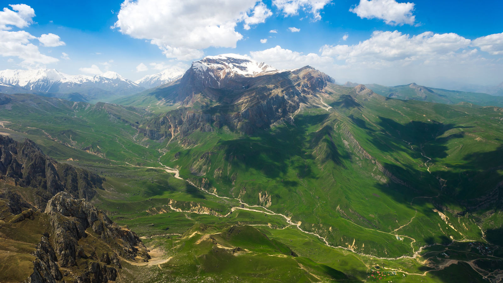 Lush green mountains in Azerbaijan during summer
