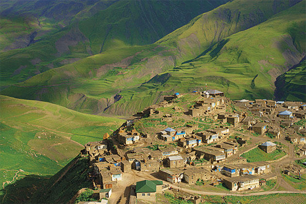 Khinalig village view in the Caucasus Mountains of Azerbaijan