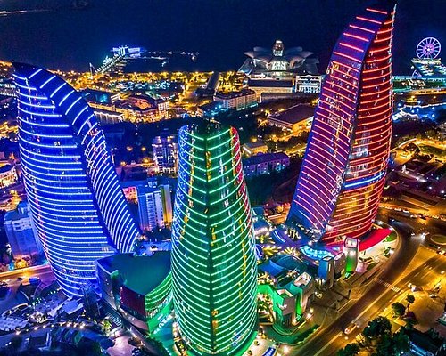 baku night city tour , flame towers